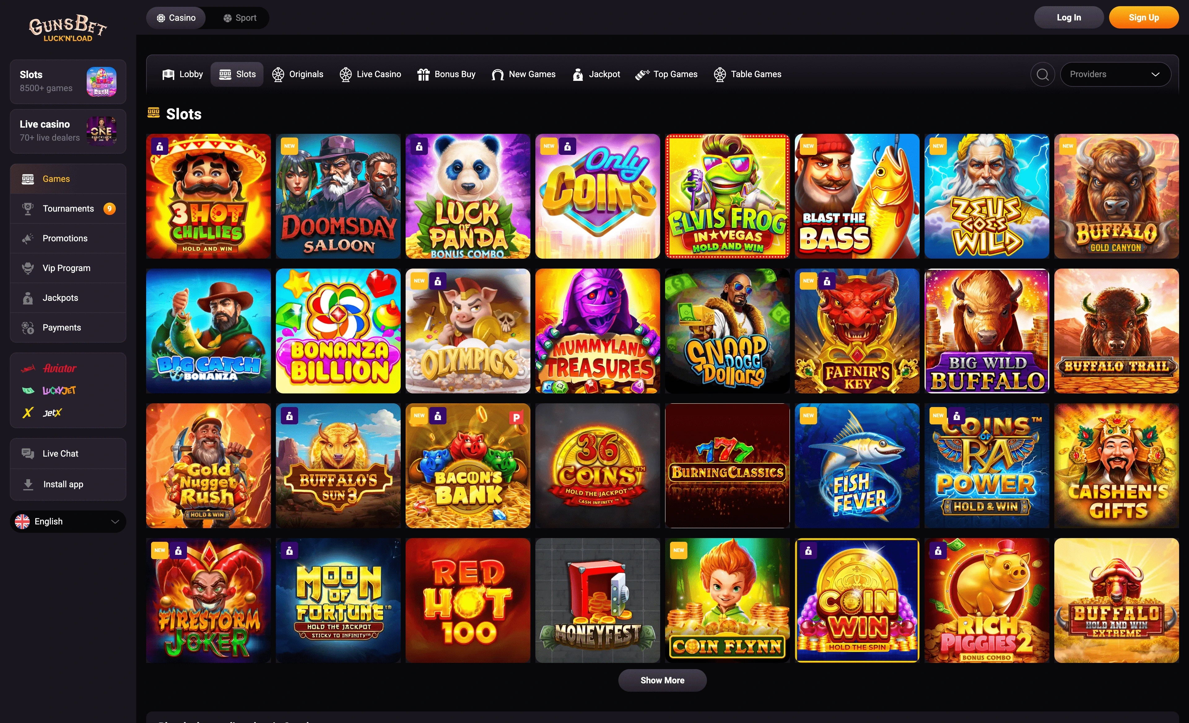 Gunsbet Casino Games Selection